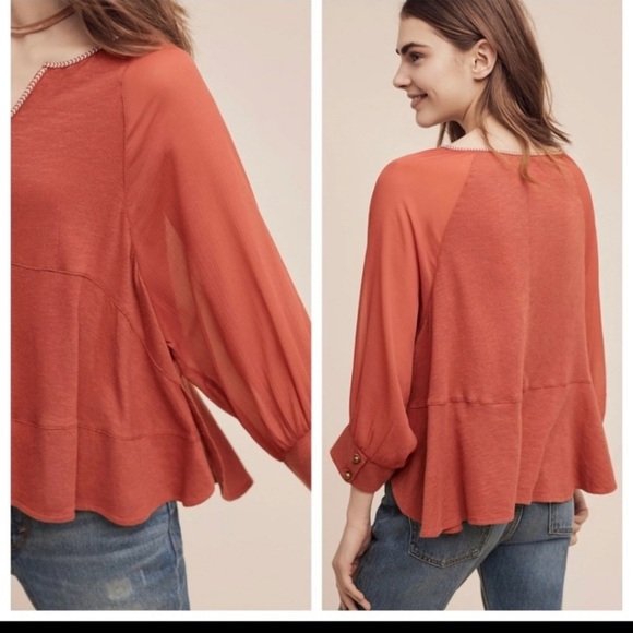 Anthropologie Akemi + Kin Fenn Dolman Sleeve Top Sz XS Rust Pheasant Boho - Picture 2 of 9